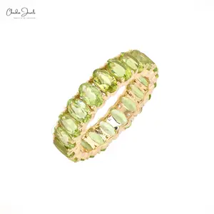 5.0 karat doğal Peridot Eternity tasarımcı düğün Band In 14K gerçek sarı altın ağustos Birthstone istiflenebilir Band yüzük kızlar için