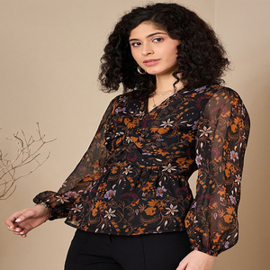 Robe à col en V pour femmes haut court personnalisé élégant dentelle nœud Paisley fabricant de vêtements faits à la main - Product Image 3