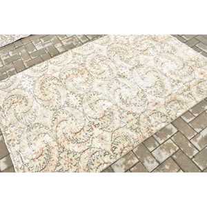 Turkish Patchwork Rug 4.3x6.6 ft Gray <b>Red</b> <b>Wool</b> Area Rug with Latex Backing Eco-Friendly Traditional Dining Room Rug - Product Image 2