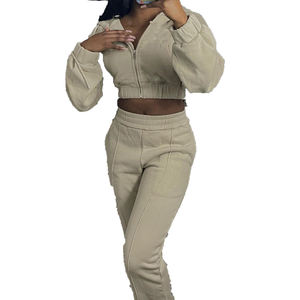 Sweat à capuche et pantalon droit en molleton 100 % coton pour femme, style vintage, effet vieilli, avec broderie zippée, motif uni, séchage rapide - Product Image 6