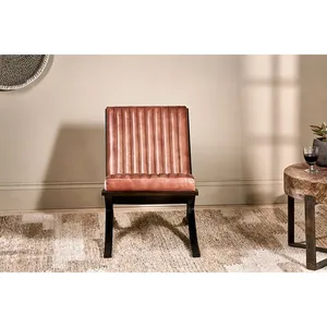 Chaise longue confortable en cuir nervuré beige vieilli avec design élégant Chaise en cuir LC-51 - Product Image 3