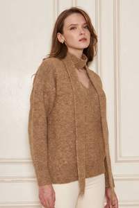 Ensemble pull et écharpe en tricot oversize à col en V pour femme – Tenue d'hiver élégante et décontractée en mélange de laine, coupe ample, deux pièces - Product Image 4