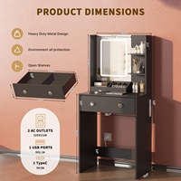 Table de toilette blanche OEM avec miroir LED éclairé, bureau de maquillage avec port de charge USB, tiroir et étagère latérale pour chambre à coucher