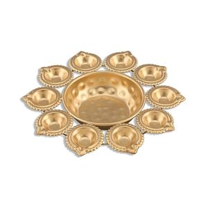 Diya forma hierro flor decorativa Urli para el hogar hecho a mano oro decorativo Metal Diya tradicional cuenco dorado Decoración de mesa - Product Image 1