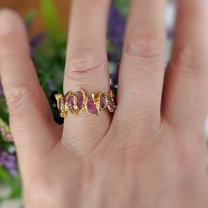 Raw Rhodolite Garnet Electroplated Rings Original Garnet Rough Gold Plated Rings Gemstone Electroplated Jewelry Minimalist Ring - Product Image 4