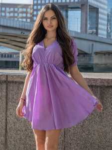 มินิเดรสสั้นเข้ารูปสีลาเวนเดอร์สีล้วนสำหรับผู้หญิงเดรสแม็กซี่ลำลองฤดูร้อน - Product Image 4