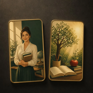 Tarjeta Coleccionable <span class=keywords><strong>de</strong></span> Arte Metálico <span class=keywords><strong>de</strong></span> Doble Cara con Diseño <span class=keywords><strong>de</strong></span> Árbol del <span class=keywords><strong>Conocimiento</strong></span> para Profesor, Marco Dorado, Libro, Manzana, Globo, Lápiz, Regalo Inspirador - Product Image 5