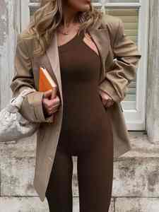 จั๊มสูทโยคะสตรีระบายอากาศได้ดีผ้าสแปนเด็กซ์/ ไนลอนยาวเต็มตัวแขนกุดคอลูกเรือออกกำลังกาย - Product Image 3