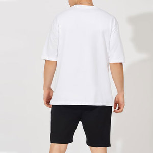 Ensemble t-shirt blanc à manches courtes en tricot et short noir pour homme, tenue décontractée d'été, couleur unie - Product Image 3