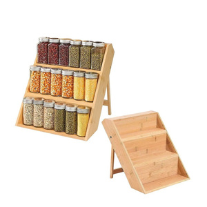 Estante Plegable de Bambú para Especias, Montado en la Pared, 35x25cm, Moderno Organizador de Cocina Multifuncional de 3 Niveles - Product Image 2