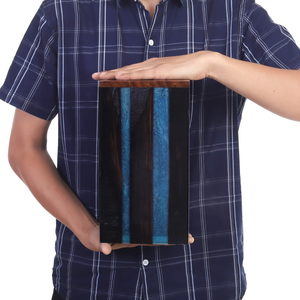 Handmade Rosewood Cremation Urn Blue Resin Stripes <b>Memorial</b> <b>Keepsake</b> Cremation urns for Human Ashes - Product Image 3