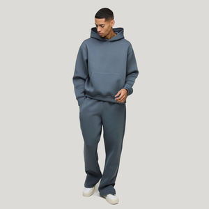Survêtement empilé 100% coton pantalon de survêtement avec logo personnalisé et sweat-shirt à épaules tombantes pour hommes - Product Image 1