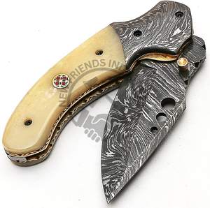 Couteau pliant en acier damas de qualité supérieure avec poignée en os de chameau couteau de poche de Camping pour couteau de chasse de survie en plein air - Product Image 2
