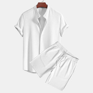 Ensemble court pour homme, coton respirant, élégant, saison estivale, haut et short, tenue de vacances pour adultes, ensemble court pour homme - Product Image 3