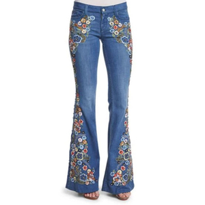 Jeans Elegantes para Mujer con Diseño Floral Bordado, Corte Holgado, Transpirables, Pierna Ancha, Personalizados - Product Image 3