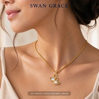 Collier Pendentif Cygne en Acier Inoxydable avec Zircon Cubique et Chaîne de Perles, Plaqué Or Véritable, Luxe Léger pour Femme, Vente en Gros