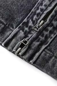 Vêtements vintage grande taille, vestes en jean pour hommes délavées à l'acide, 100% coton, streetwear, coupe slim, col montant, brodées, vestes d'hiver pour hommes - Product Image 6