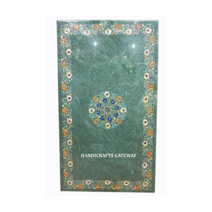 Mesa de trabajo con incrustaciones de mármol verde, artículos hechos a mano, mesa de café/esquina, mesa de mármol hecha a mano con forma Rectangular - Product Image 1