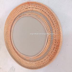 Décoration murale de miroir suspendu en rotin traditionnel vintage rond taille personnalisée pour l'expédition FBA au Vietnam - Product Image 3
