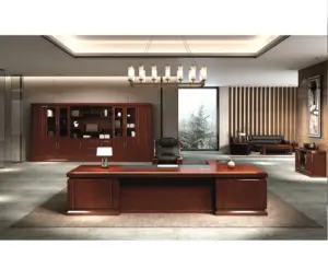 现代中纤板商用家具胡桃木经理书桌设计中式家具