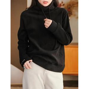 Autumn Winter Casual Pullover for Women Loose Drawstring Solid Color <b>Long</b> Sleeve Hooded Printed Soft Warm Sweatshirt <b>Top</b> - Product Image 4