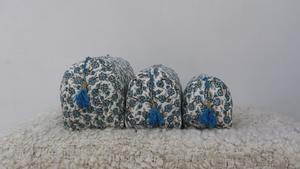 <b>Set</b> of 3 Indian Cotton Floral Print for Toiletry Bags Quilted Wash Bag Shaving Kit Vanity Case Zipper Closure <b>Travel</b> Make - Product Image 3