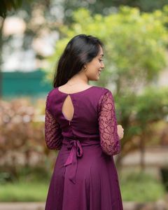 Best Seasonal Anarkali Kurti Suit Long Gown in Chiffon Material with Lace Decoration Readymade From Gujarat Manufacturer - Product Image 2