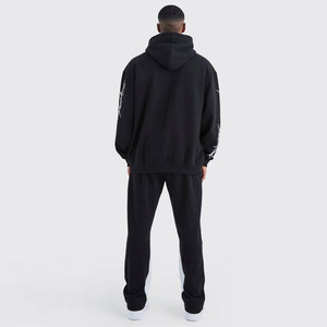 <b>Men</b> <b>Black</b> Hooded Tracksuit Set White Skull Star Print Regular Fit Streetwear Full-Length Sweatshirt Pants Winter Four-Way - Product Image 2