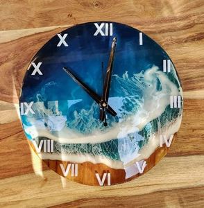 Reloj de pared de madera de resina epoxi con tema de bosque atractivo único al por mayor, estilo artístico moderno, hecho a mano, regalos decorativos de pared para el hogar - Product Image 2