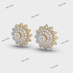 Pendientes de Plata 925 con Diseño Floral de Moissanita, Incrustaciones de Piedras Redondas, Estilo Lujoso y Brillante - Product Image 2