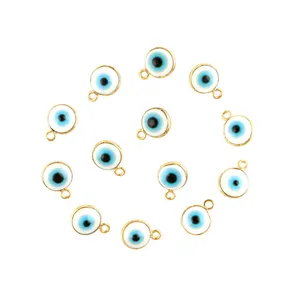 Customized Jewelry Tiny Round Glass Eye Stone Charms Pendant Connector Gold Plated Single Bail Findings Making Supply Connector