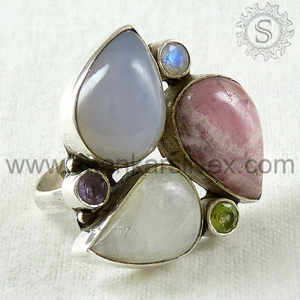 อัญมณีหลากสีธรรมชาติ925แหวนเงินแท้ทันสมัยทำด้วยมือเครื่องประดับสวมใส่ได้ทุกวันสายแบบลำลอง - Product Image 5