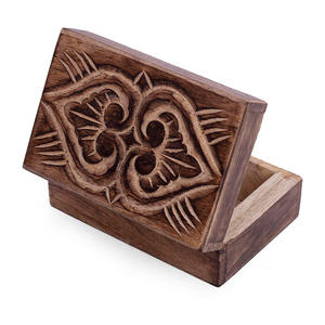 Sculpture à la main Boîte à bijoux décorative en bois Organisateur de souvenirs Boîte en bois de mangue Coffre au trésor Porte-bibelot à bas prix - Product Image 2