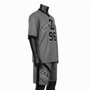 Ensemble short en jersey pour homme, respirant, en maille de polyester, gris, noir, bordure contrastée, jersey en twill - Product Image 3