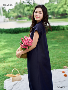 Vestido de Maternidad de Mezclilla V1425 para Mujeres Embarazadas, Seda Suave y Fresca con Propiedades Absorbentes del Sudor, 2 Bolsillos en el Pecho y Bolsillos Laterales - Product Image 6