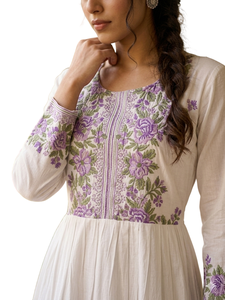 Embroidered Tiered Maxi Dress Long Sleeve A-line Casual Dress Floral Embroidery Women Party Wear - Product Image 3