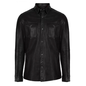 Chemises pour hommes en cuir véritable noir élégant, style personnalisé OEM, respirantes, anti-rides, écologiques, de haute qualité, légères et satinées - Product Image 1