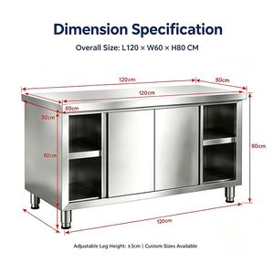Premium 304 Stainless Steel Workbench with Sliding Door and Open Shelves Commercial <b>Kitchen</b> Storage <b>Prep</b> <b>Table</b> - Product Image 4