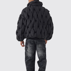 Chaqueta acolchada cálida con burbujas acolchadas, chaqueta con cuello de tejido cuadrado, abrigo, ropa de calle, chaquetas holgadas con burbujas para hombres - Product Image 2