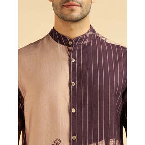 Amanush <b>Men's</b> Nylon Viscose Mandarin Collar Short Sleeve Casual Shirt With Digital Print And Color Block Design <b>Mens</b> Shirts - Product Image 2