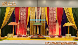 การตกแต่งแบบแต่งตัวที่มีเสน่ห์สำหรับการติดตั้ง Sangeet ฉากหลังที่สวยงามสำหรับฉาก Sangeet ผ้าม่านฉากหลังสีสันสดใส - Product Image 5