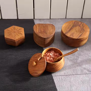 Tazón de condimento de especias de azúcar y pimienta de madera de olivo de lujo, contenedor de caja de sal, bodega con cuchara y tapa de Crescent Crafts - Product Image 3