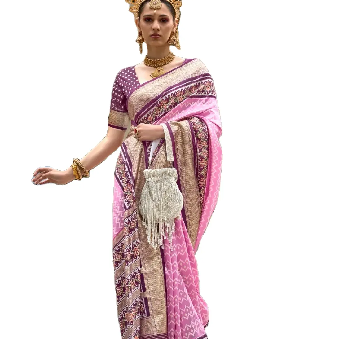 Dernier concepteur Heavy Patola imprimé Georgette soie fantaisie Saree