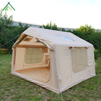 Tente de camping gonflable professionnelle beige 8m² pour 2-3 personnes, imperméable, en tissu Oxford, avec portes en U, fenêtre en maille et hublot, quatre saisons