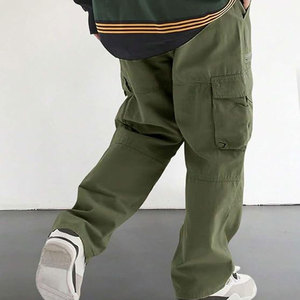 Jeans en denim décontractés légers sur mesure pour hommes 100% coton Taille mi-haute Lavage à l'acide Jambes larges Pantalons cargo multi-poches - Product Image 4