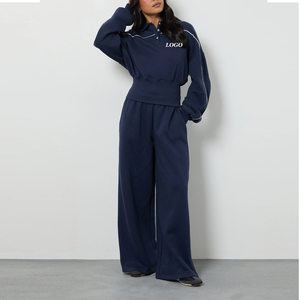 Ensemble de survêtement pour femme 2026 en mélange coton/polyester, confortable, doux et durable, coupe moderne, pantalon de jogging avec col rabattu - Product Image 1