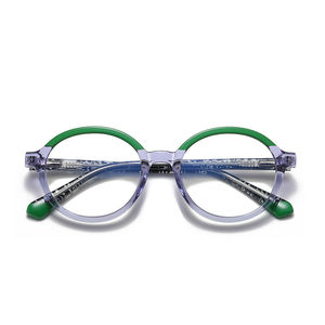 แว่นตาสำหรับเด็กหญิงทรงกลมป้องกันแสงสีฟ้า TR90บานพับสปริงโปร่งใสสีชมพูม่วงแขนแทรกทำจากโลหะคุณภาพสูงสำหรับทางการแพทย์ - Product Image 4