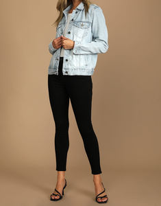 Chaqueta Vaquera Larga Elástica Personalizada para Mujer, Chaqueta de Mezclilla de Algodón Azul, Lisa, para Invierno, Talla Grande - Product Image 3