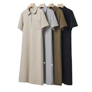 Short Sleeve Vietnam T-Shirt Dresses 240 grams Casual Jersey Women Embroidered Polo Long Tops New Solid Color Summer Dress - Product Image 4