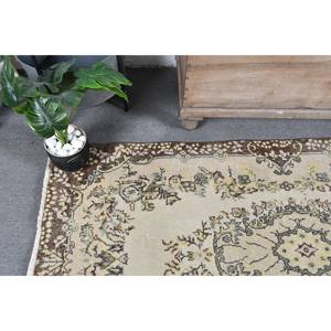 Tapis en laine marron beige antique de 3.6x6.7 pieds Design patchwork turc vintage tissage plat en latex pour la décoration de salon pour les adolescents - Product Image 5